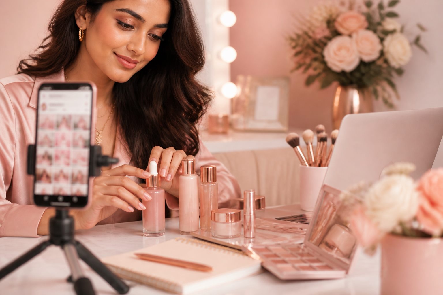 Fictional creator marketing blog image with beauty products